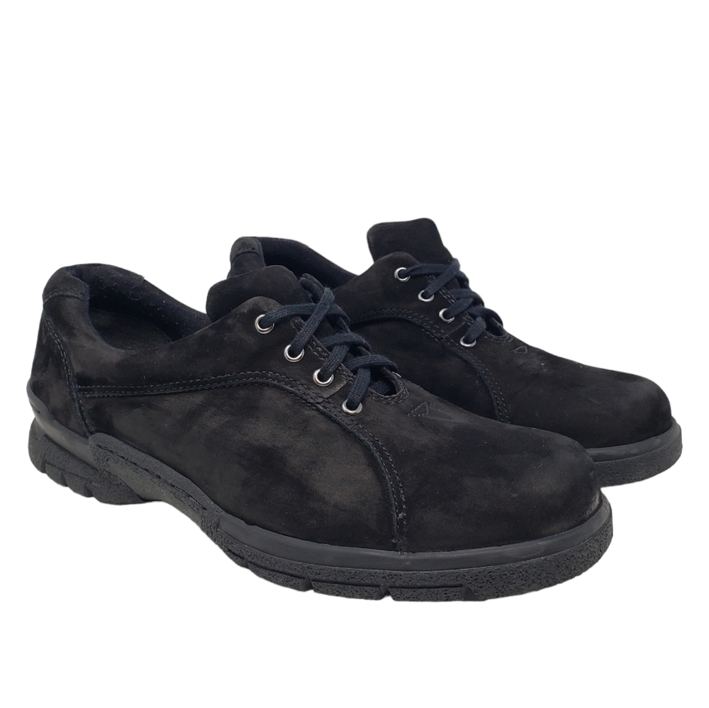 Easy Spirit‎ Lace Up Sneakers Womens Size 9 All Black Comfort Uniform Faux Suede